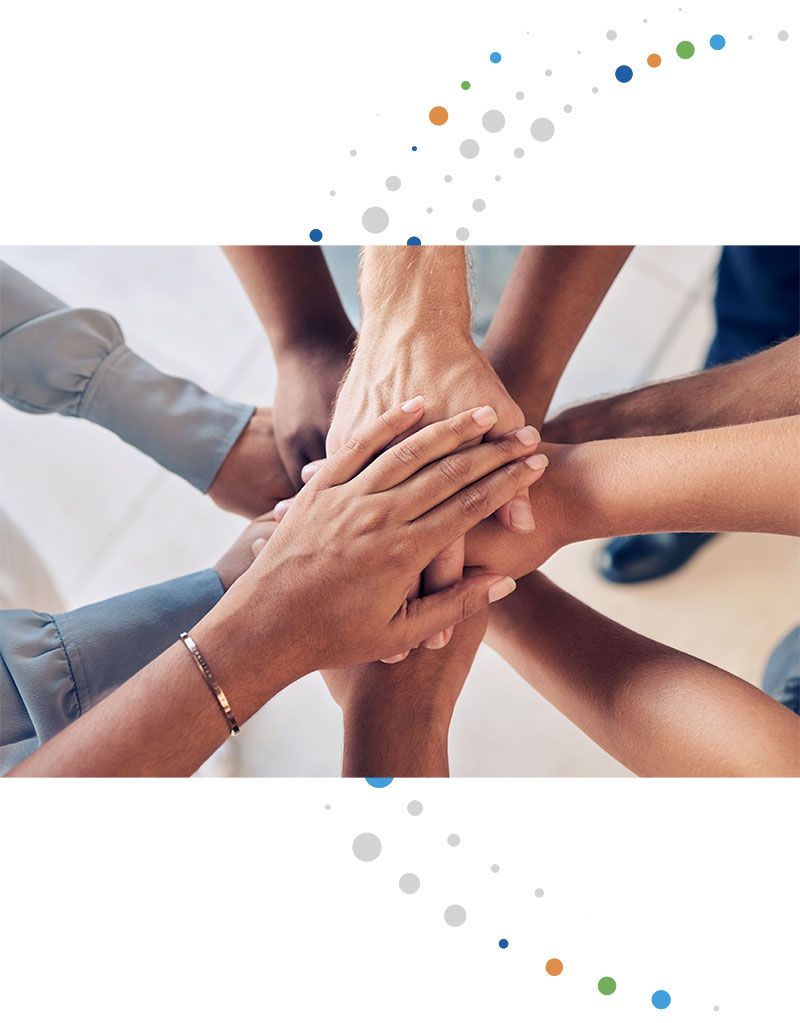 Diverse team in a huddle