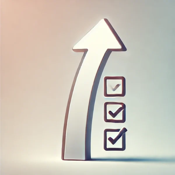 DALL·E 2024-12-06 14.15.21 – A very minimalist illustration with a clean upward arrow to represent growth, a simple checklist icon, and a light gradient background. No text includ